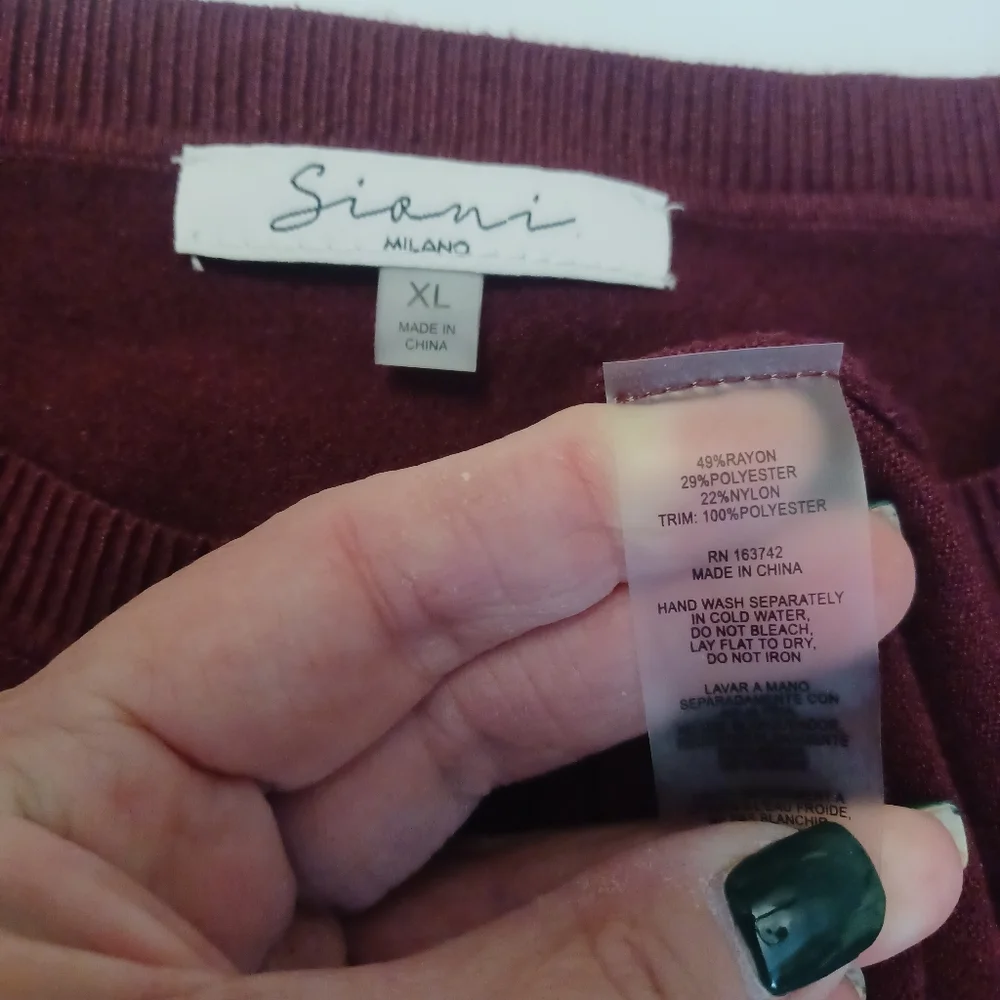 Siani Milano Burgandy Lace Sleeve Sweater Sz XL
